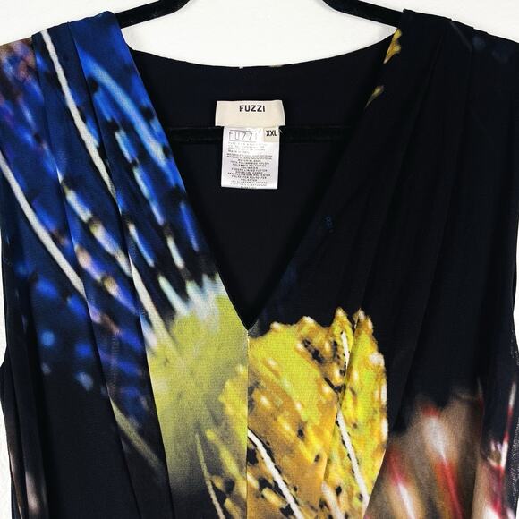 Fuzzi XXL Multicolor Fish Print Mesh Stretch Sleeveless Belted Wide-Leg Jumpsuit - Picture 3 of 7